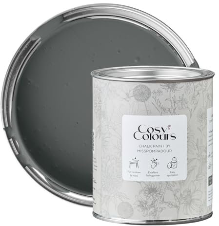 MissPompadour Kreidefarbe für Möbel grau 750ml, Comfort Grey - Holzfarbe, Holzlack matt innen - Möbellack, Möbelfarbe ohne Schleifen - Kreidefarbe für Holz - CosyColours