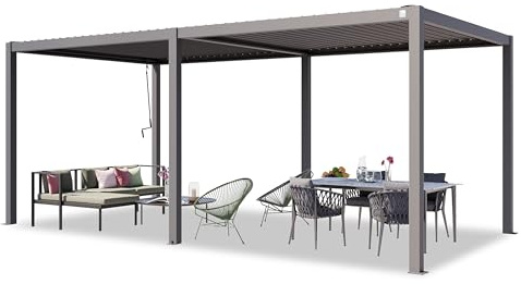 PRIMEYARD Pergola 3x6 m stolpar av aluminium med lamelltak av stål terrasstak grå