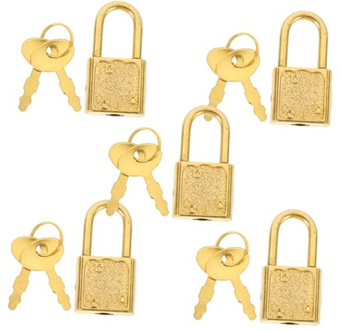 GARVALON 5sets Antique Style Lock Key for Treasure Box Small Lock Head Toys for Jewelry Box Keys