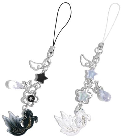 Yamobi 2 Stück Handy Anhänger Ästhetischer Y2K Phone Charm, Süßes Telefon Lanyard String für Handytasche, Schlüsselanhänger, Kamera-Anhänger(Weiß und Schwarz)