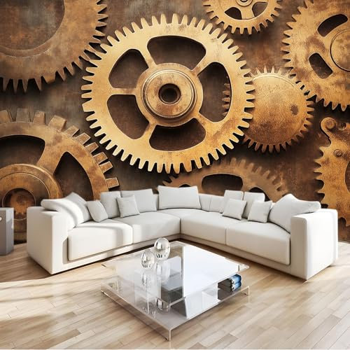 Foto Wallpaper 3D Ingranaggio In Metallo Marrone Chiaro Grande Murale 350x256 cm Carta da Parati Decorazione della Parete Soggiorno Camera da Letto Carta da Parati Muro
