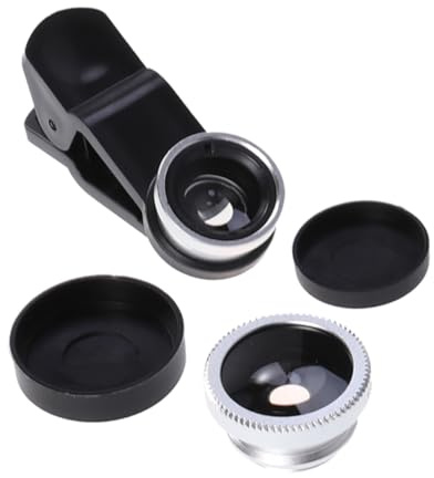3-in-1 Aufsteckobjektiv für Smartphones Weitwinkel Makro Fisheye | Silber, Aluminium Sowie Kunststoff Glas, Kompatibel mit Telefonen und Smartphones für Makrofotografie