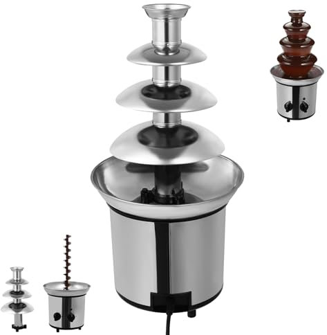 ACROSSPART Fuente de chocolate eléctrica de 4 niveles, con función de fusión y función de mantenimiento del calor, acero inoxidable, fondue de chocolate