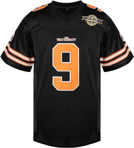 Dekeke Maillot de football pour homme #9 The Waterboy 50th Anniversary Mud Dogs Bourbon Bowl Bobby Boucher Movie Football cousu, noir, Taille XL