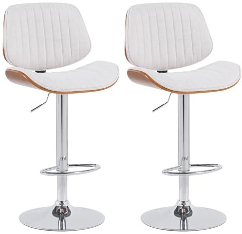 CLP Lot de 2 tabourets de Bar Clawson revêtement Tissu I Chaise de Bar avec Cadre en Bois courbé réglable en Hauteur et pivotant, Couleur:Noyer/crème, Couleur du Cadre:Chrome