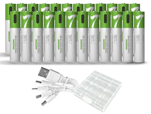 24 batterie AAA USB Type-C AAA agli ioni di litio ricaricabili, ad alta capacità, 1,5 V, 500 mAh, 750 mWh ricaricabili, con cavo di ricarica