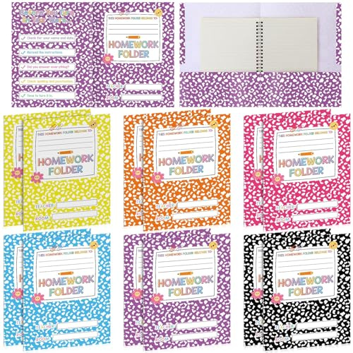 Funrous 12 Pcs Writing Pocket Folders Bulk Classroom Homework Folders with Two Pocket Composition Take Home Folder Gifts for Classroom Home Office Elementary Students Teachers School Supplies