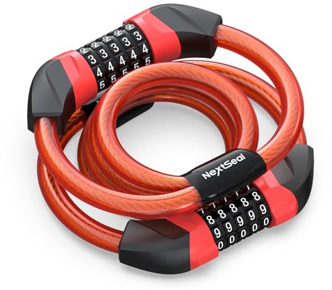 NextSeal Antivol Trotinette Electrique, 105CM/12MM Antivol Vélo à Double Câble, 5-Chiffres Cadenas Code Velo Antivol, Cadenas Velo Electrique pour Trotinette, Vélos, Moto (Rouge)
