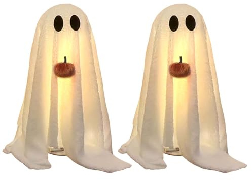 Decoraciones de halloween para interior exterior, fantasmas espeluznantes brillantes con calabaza, fantasmas Sherpa luminosos, decoraciones artesanales de halloween para mesa, hogar, chimenea, porche