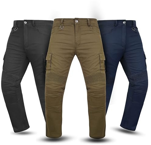 Tornado Men Rocker Twill Motorcycle Motorbike Cargo Protective Pants with Pads Protection, Aramid Lining, Twill Cotton Trousers,Level AA CE Armour (UK, Numeric, 36, Regular, Regular, Black)