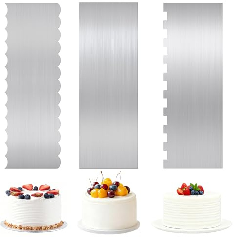 Mixara 3 Stück Tortenspachtel Kuchenschaber Edelstahl, Tortenspachtel Edelstahl für Buttercreme, Küchenschaber Torte Backen Zubehör für Zuckerguss Mousse, Kuchen Deko, Küche Backen DIY (22 x 7,8 cm)