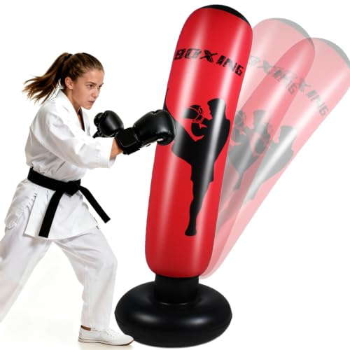 Quintrost Sac de Boxe pour Adolescent 14 Ans et Plus, 168cm Gonflable Sac de Frappe sur Pied, Sac de Boxe Set de Formation, Cadeau Parfait pour Adolescents pour Karaté, Taekwondo