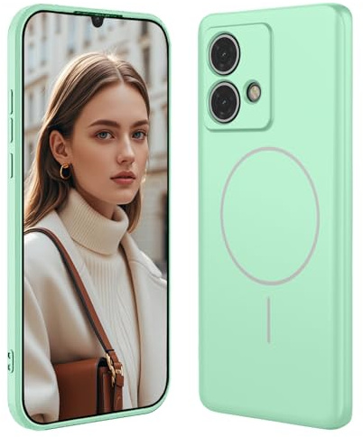 GOGME Funda De Silicona Líquida para Motorola Moto Edge 40 Neo con Carcasa Suave Y Shockproof Cover, Slim Case, Compatible con MagSafe - Verde Claro