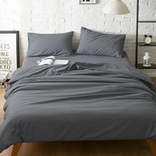 ZCCZJS Color sólido Bloque de Color Reversible Cubierta de edredón Conjunto de Cama con Almohada monocromática - sábanas de algodón de algodón lavadas de 4 Piezas Juego de Comodidad