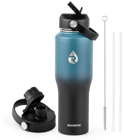 RAYMYLO 946ml Insulated Tumbler Water Bottle with Straw | Triple Wall Vacuum Cold 48 hrs, Stainless Steel with Handle & Straw Lid & Paracord Handle, Leakproof Travel Flask