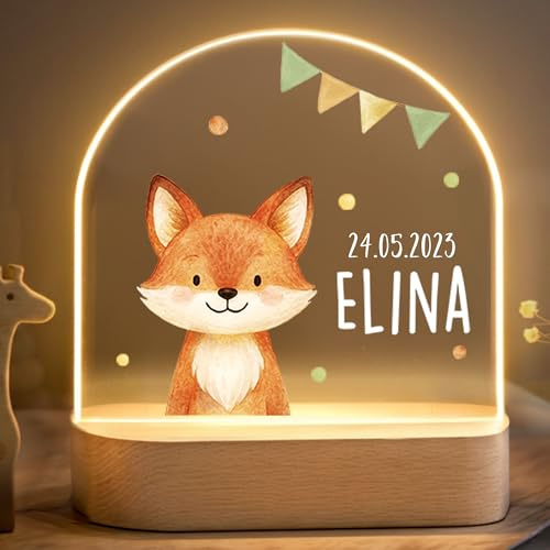 Little Deco Personalisiertes Nachtlicht für Babys - Fuchs | Geschenk zur Geburt Mädchen - Personalisiertes Babygeschenk Geschenk zur Taufe - Kinderzimmer Deko