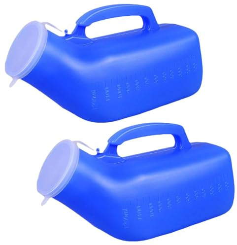 2 Pcs Urine Bottles Male Urinal Bottles, 1200ml Spill Proof Urinal Pee Bottle for Men, Portable Urinals Screw Cap with Lid, Plastic Urine Bottle for Camping Travel