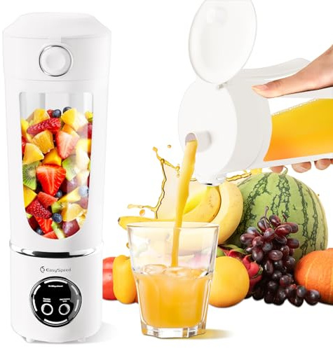 EasySpeed Batidora de Vaso Portatil, 700 ml Mini Licuadora, Blender Smoothie Maker con 12 Cuchillas, Batidora Batidos Pequeña, para Gimnasio, Oficina, Acampadas, Viajes(1500 mAh, Blanco)