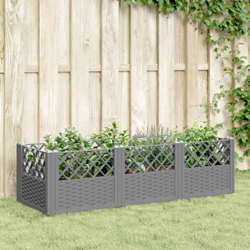 SKTQYQO Fioriera da Giardino in Polipropilene Grigio Chiaro 123,5x43,5x43,5 cm con Design Modulare a 8 Pannelli e Aspetto Rattan per Orto, Erbe Aromatiche e Piante Fiorite