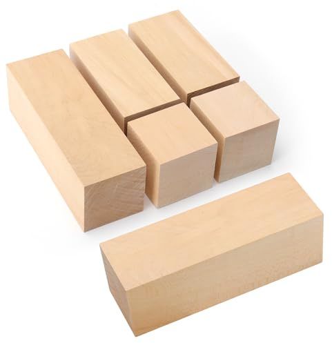 XRVRILE 6 pezzi Blocchi di Legno da Intaglio Naturale, Blocchi Massicci 5x5 cm in 3 Altezze, Legno da Scolpire non Trattato, Ideale per Intaglio, Scultura, Fai Da Te