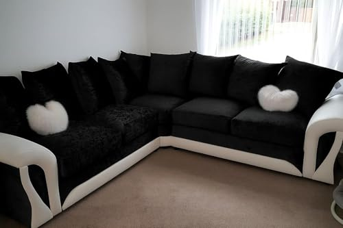Shannon 5 Seater Sofa - Comfy Dual Arm Sofa - Modular 2C2 Corner Crushed Velvet Sofa - Elegant Scatter Back Curved Arms Couches - L Shape Settee for Living Room Lounge (White & Black, 2C2)