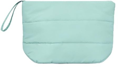 NOENNULL Gesteppte Kosmetiktasche, Kleine Gesteppte Kulturtasche, Geschwollene Make-up-Tasche, Geräumige, Tragbare, Wasserfeste Nylon-niedliche Kosmetik-Kulturtasche für Frauen (Blau)