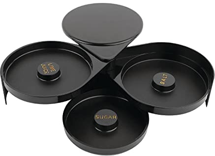 Olympia F978 - Escarchador manual de copas para sal y azúcar, recipiente de 3 compartimentos con bandejas giratorias para margaritas y cócteles, utensilio de bar para bares, clubes y fiestas en casa