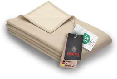 Ibena Stockholm Bio Wolldecke 140x200 cm - 100% Baumwolle, Made in Germany, Baumwolldecke beige wollweiß zweifarbig