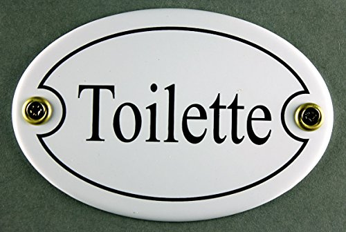 Buddel-Bini Emaille Türschild Toilette Weiss oval 7x10 cm Schild Emailleschild Metallschild Blechschild KloTürschild ToilettenTürschild WC