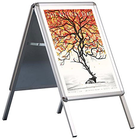 DISPLAY SALES Kundenstopper Plakatständer Indoor Rondo 32mm DIN A2 für Plakate 420 x 594 mm. Plakataufsteller mit UV-SCHUTZ/ Antireflexschutzfolie. STABILES Alurechteckprofil. Verchromte RUNDECKEN