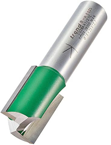 Trend CraftPro Straight Two Flute Router Cutter Bit, 1/2 Inch Shank, 18mm Cut Diameter & 25mm Cut Length, Tungsten Carbide Tipped, C028AX1/2TC