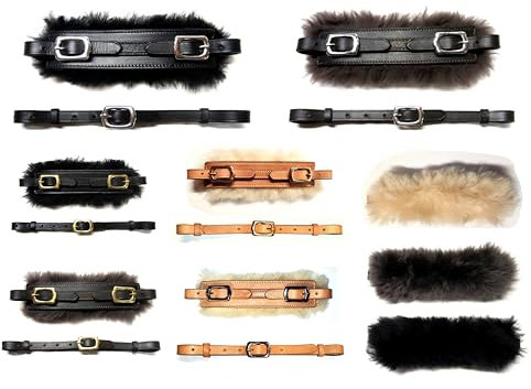 PS Pferdeartikel Mit Schaffell gepolsterter Nasenriemen Plus Kinnriemen im Set Farbe Braun mit goldenem Beschlag