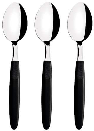 Tramontina Juego de Cucharas de Mesa de acero inoxidable color Negro, 3 Piezas, Ipanema