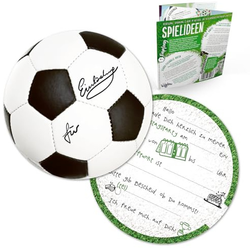 Kigebu 12 Einladungskarten Kindergeburtstag Fußball, (extra stabil - 400g/m²) Die Kinder Geburtstagseinladung für alle Fußballbegeisterten Jungen und Mädchen (12 Einladungskarten ohne Kuvert)