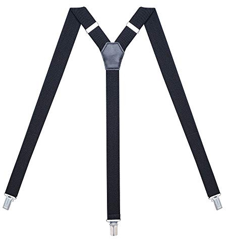 Action Ward Womens Suspenders – Y Back Style – 1 Width - Comfortably Adjustable Elastic Straps and Metal Clips (Black)