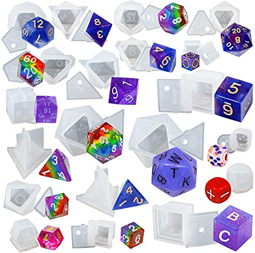 musykrafties Epoxy Resin Dice Silicone Moulds Casting Kit Set Number Letter Operation D4 D6 D8 D10 D12 D20 D24 20-count 0.7-1.6inch
