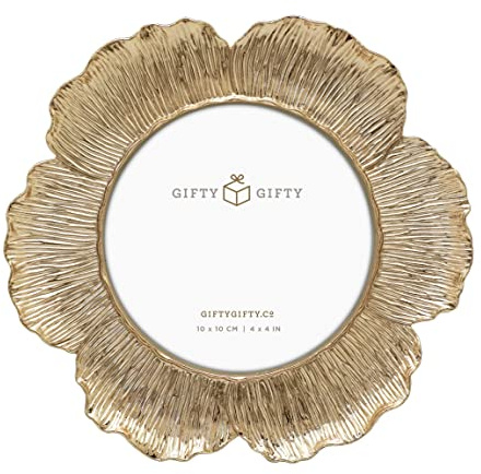 GIFTY GIFTY Circular Gold Floral Photo Frame / 4x4 In | For Tabletop Display | Perfect for Home Decor, Wedding, Graduation, Or Milestone Photos