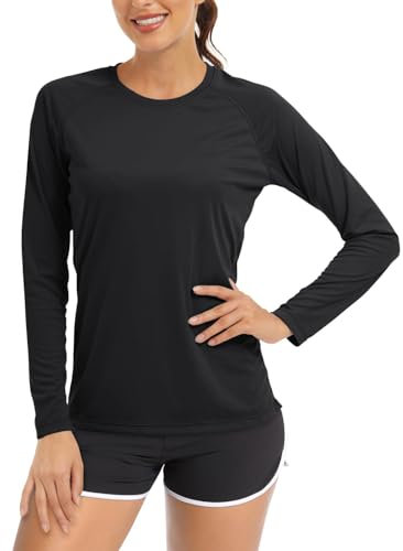 TACVASEN Rash Guard für Damen UV Shirt Langarm Leicht Bademode Shirts Schnell Trocknender UPF 50+ Swimsuit (S, Schwarz)(L,Schwarz)