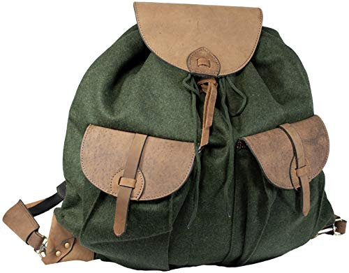 Hubertus Loden-Flüsterrucksack Jagdrucksack Oliv/grün extrem geräuschlos Lodenrucksack aus 100% Wolle mit echtem Büffelleder von oefele.de Wanderrucksack Gebirgsrucksack (50 x 55 cm)