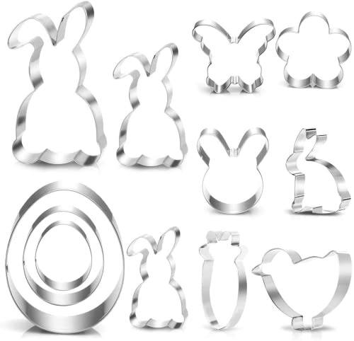 Bluelves Ausstecher Ostern, 12-teiliges Set mit Ausstechformen für Plätzchen und Keksbacken, Hase, Karotte, Küken, Ei, Häschenkopf, Blume, Schmetterling, Edelstahl, Rostbeständig