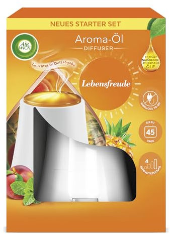 Air Wick Aroma-Öl Diffuser – Starter Set mit Diffuser und Duft-Flakon – Batteriebetrieben – Duft: Lebensfreude – 1 x 20 ml ätherisches Öl + Diffuser