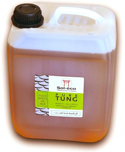 (Sol-éco) Huile Pure Tung | Protection et entretien du bois intérieur/extérieur | Meubles de jardin, plan de travail, terrasse, cuisine, planches à découper, teck (5, Kilogrammes)