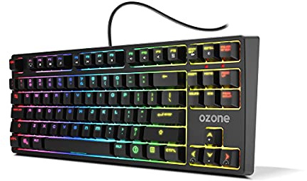 OZONE BATTLE ROYALE Gaming Tangentbord -OZBATTLERYLSP- TKL Mekaniskt tangentbord, Red Cherry MX Switchar, RGB LED, G-Mode, tyst, Windows, IOS, Android och Linux, G-Mode, SP Layout, svart.