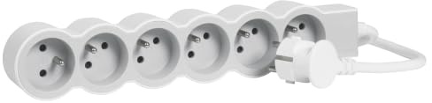 LEGRAND | Rallonge Multiprise Extra-Plate, 6 Prises 2P+T Avec Terre, Cordon 3m Blanc Et Gris Clair, 1 Prise À 90° Pour Chargeur Volumineux