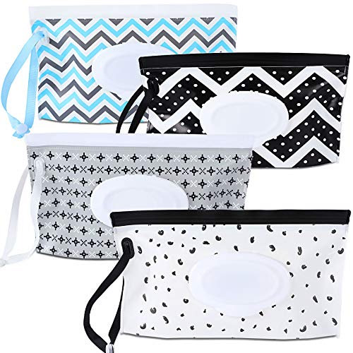 4pcs Sacs de Lingettes Humides pour Bébés Boîtes à Lingettes Humides avec Couvercle Distributeur Portable de Poche pour Lingettes Boîte de Mouchoirs Réutilisable Conteneur de Lingettes Humides