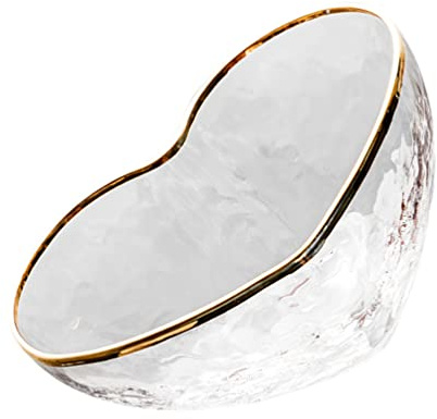 IMIKEYA Heart-Shaped Glass Salad Bowl Gold Rim, Creative Dessert Bowl Suitable for Fruits and Snacks, Elegant Design for Dinner Parties and Daily Casual Gatherings