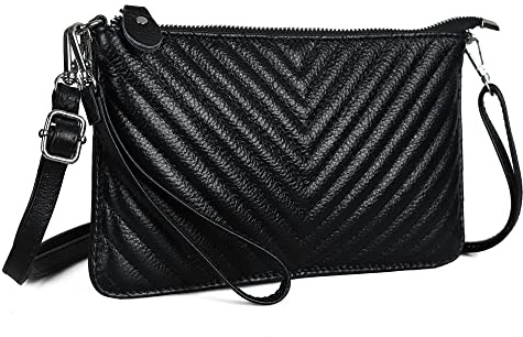 befen Borsa a tracolla da donna in vera pelle piccola clutch con blocco RFID, borsa a mano da donna in pelle crossbody con cerniera e tracolla e cinturino da polso, B-nero, s