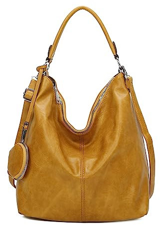 OBC Damen Tasche Shopper Hobo-Bag Schultertasche Umhängetasche Handtasche Damentasche Reisetasche Beuteltasche Leder Optik Gelb