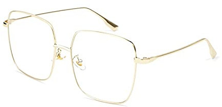 OSAGAMA Blaulichtblockierende Brille für Frauen Anti-Ermüdung Übergroße Quadratische Computerbrille Metallrahmenbrille für PC, TV Gold