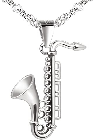 Yumilok Collier pour Femme et Fille, Collier Pendentif en Argent 925, Collier unique d'instruments de saxophone, Bijou argent élégant